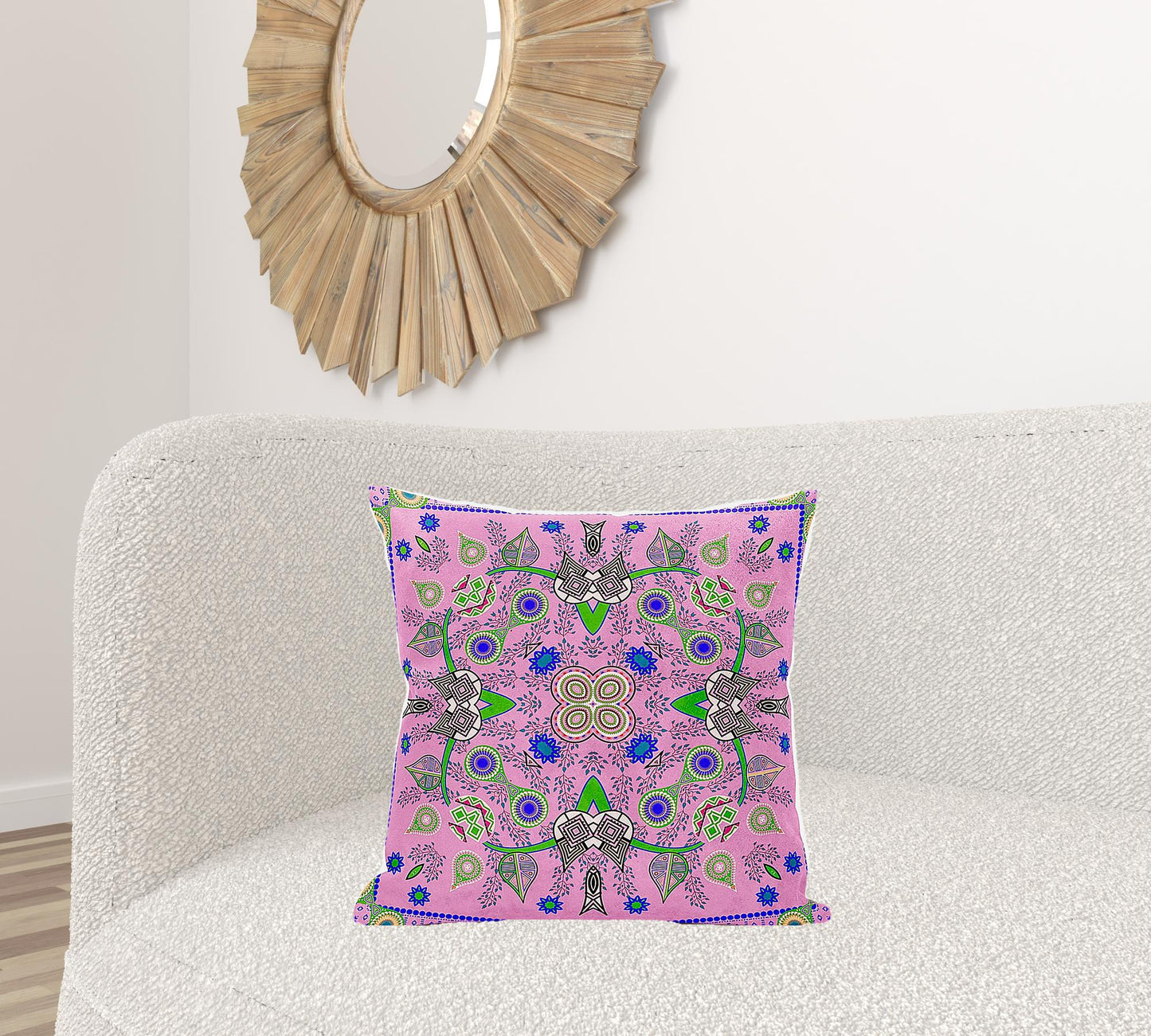 20" X 20" Blue and Pink Broadcloth Paisley Zippered Pillow