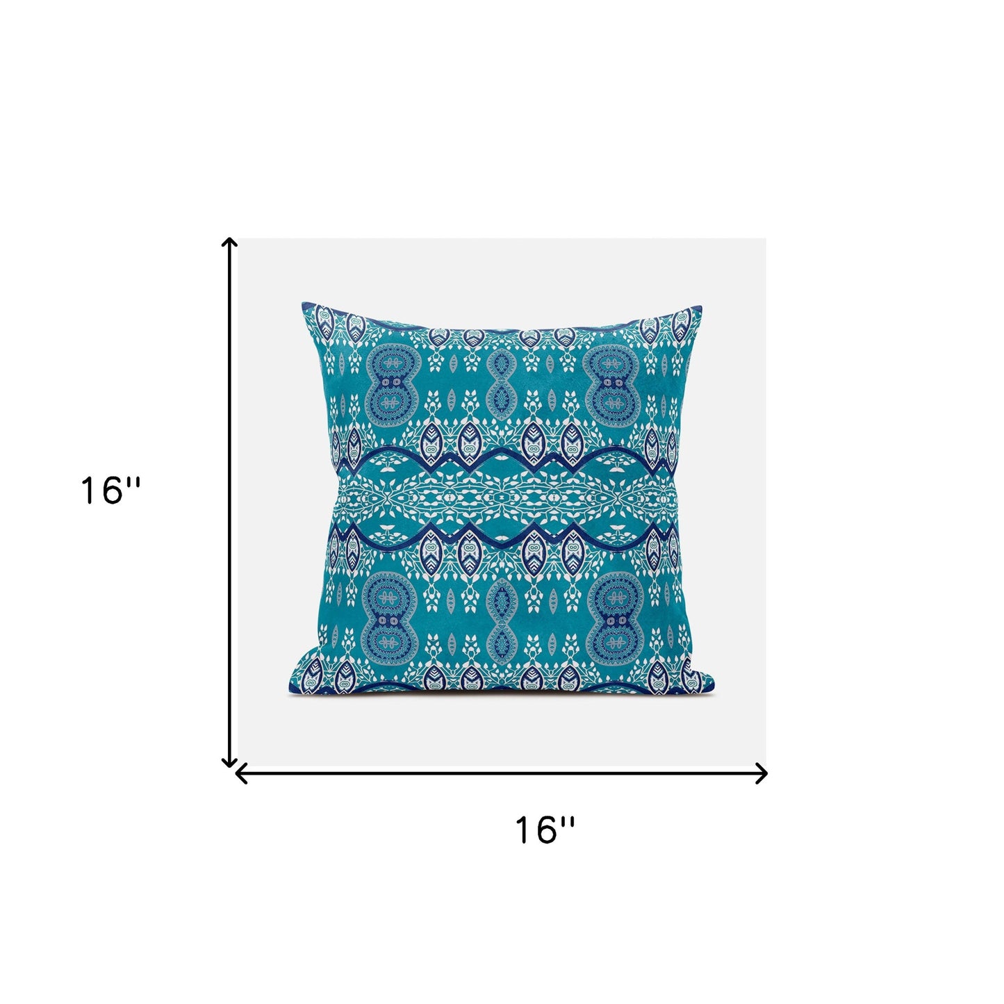 16" X 16" Aqua Broadcloth Paisley Zippered Pillow