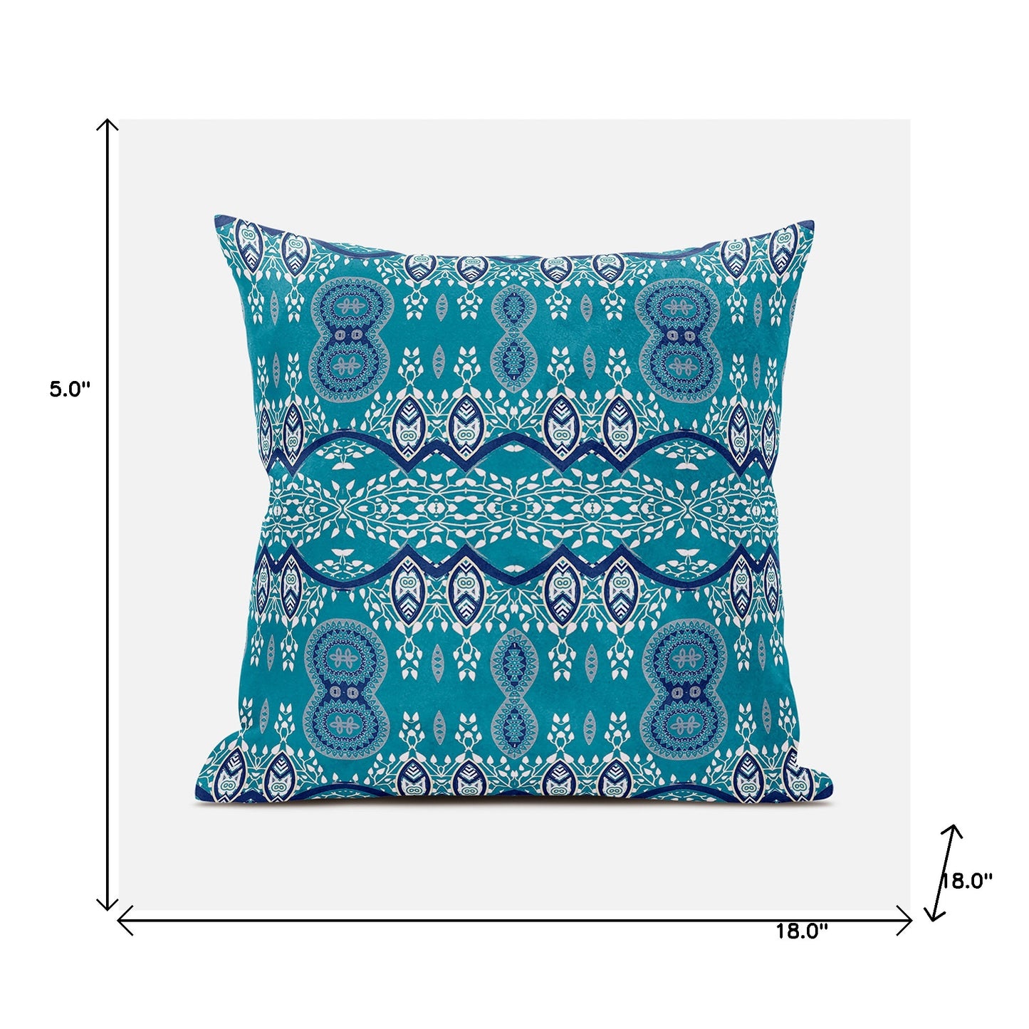 18" X 18" Aqua Broadcloth Paisley Zippered Pillow
