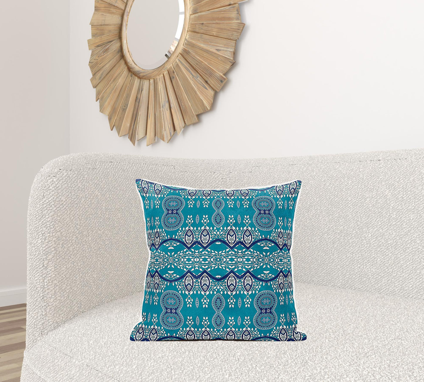 20" X 20" Aqua Broadcloth Paisley Zippered Pillow