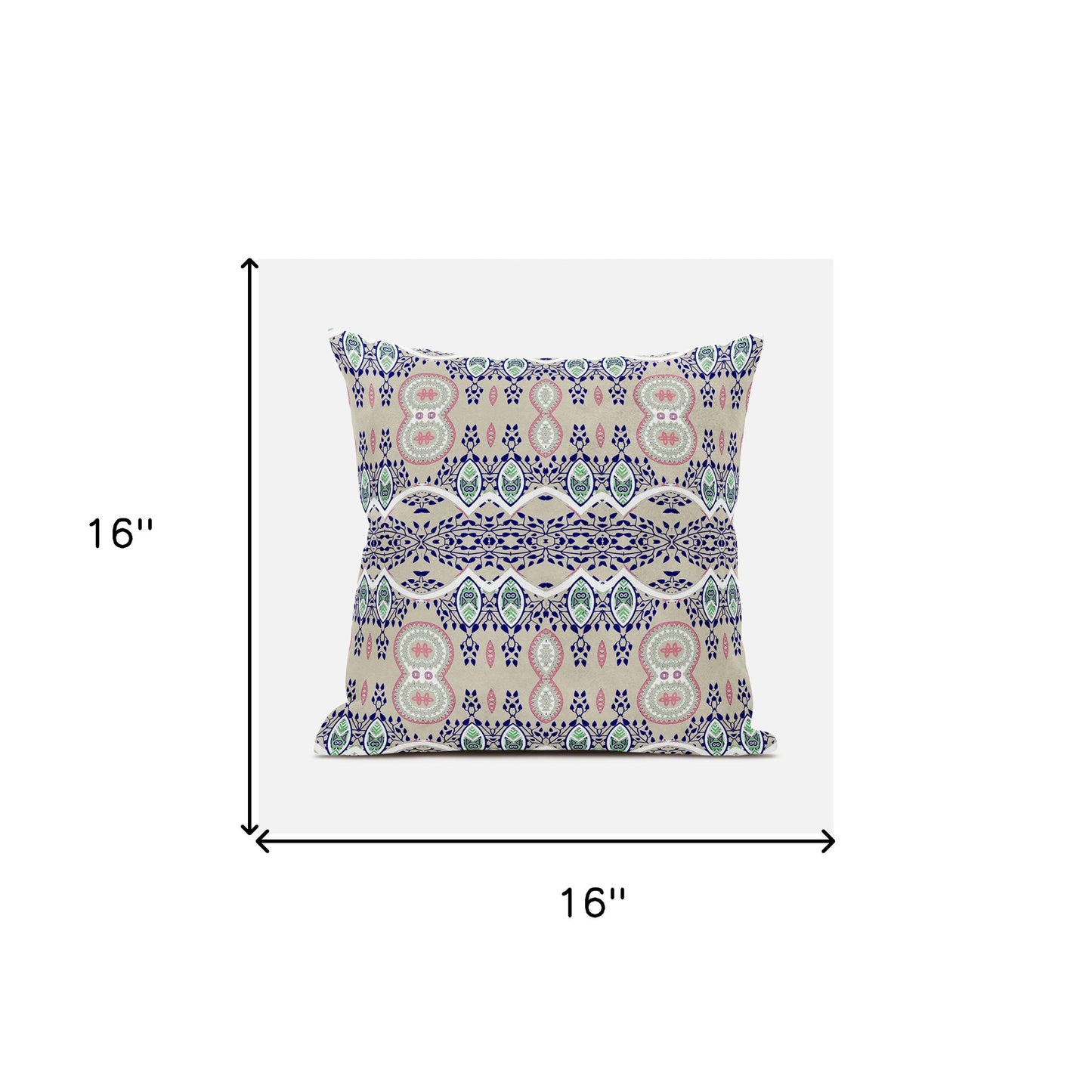 16" X 16" Blue and Beige Broadcloth Paisley Zippered Pillow