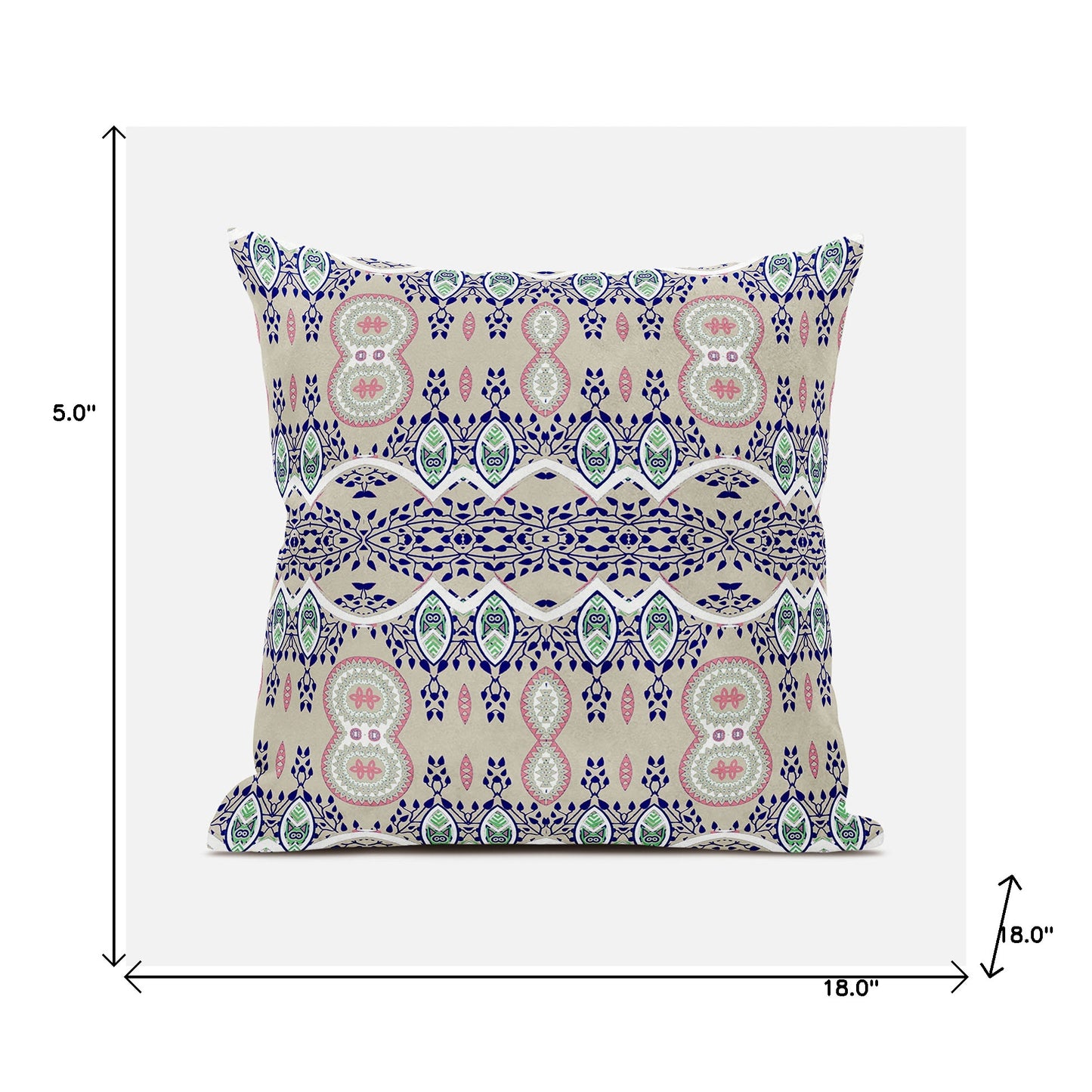 18" X 18" Blue and Beige Broadcloth Paisley Zippered Pillow
