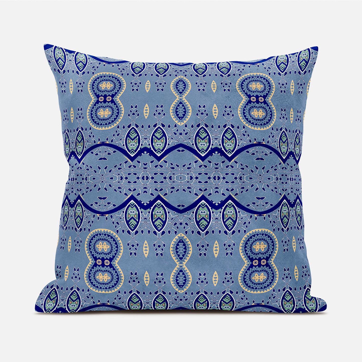 16" X 16" Blue and Yellow Broadcloth Paisley Zippered Pillow