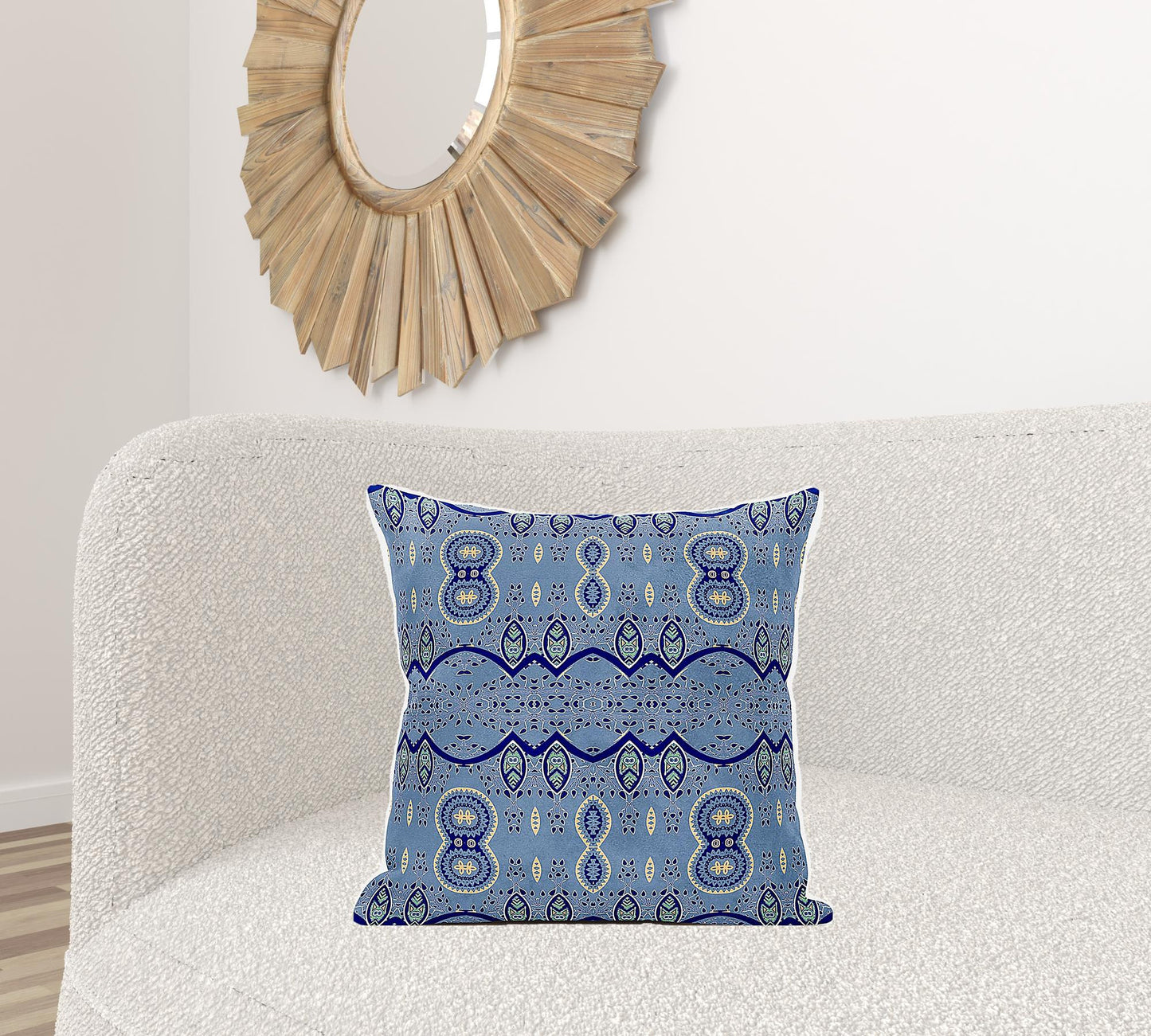 20" X 20" Blue and Yellow Broadcloth Paisley Zippered Pillow