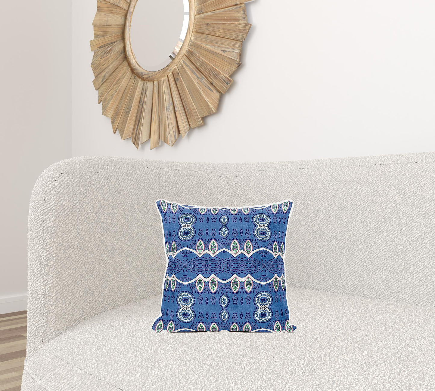 16" X 16" Blue and White Broadcloth Paisley Zippered Pillow