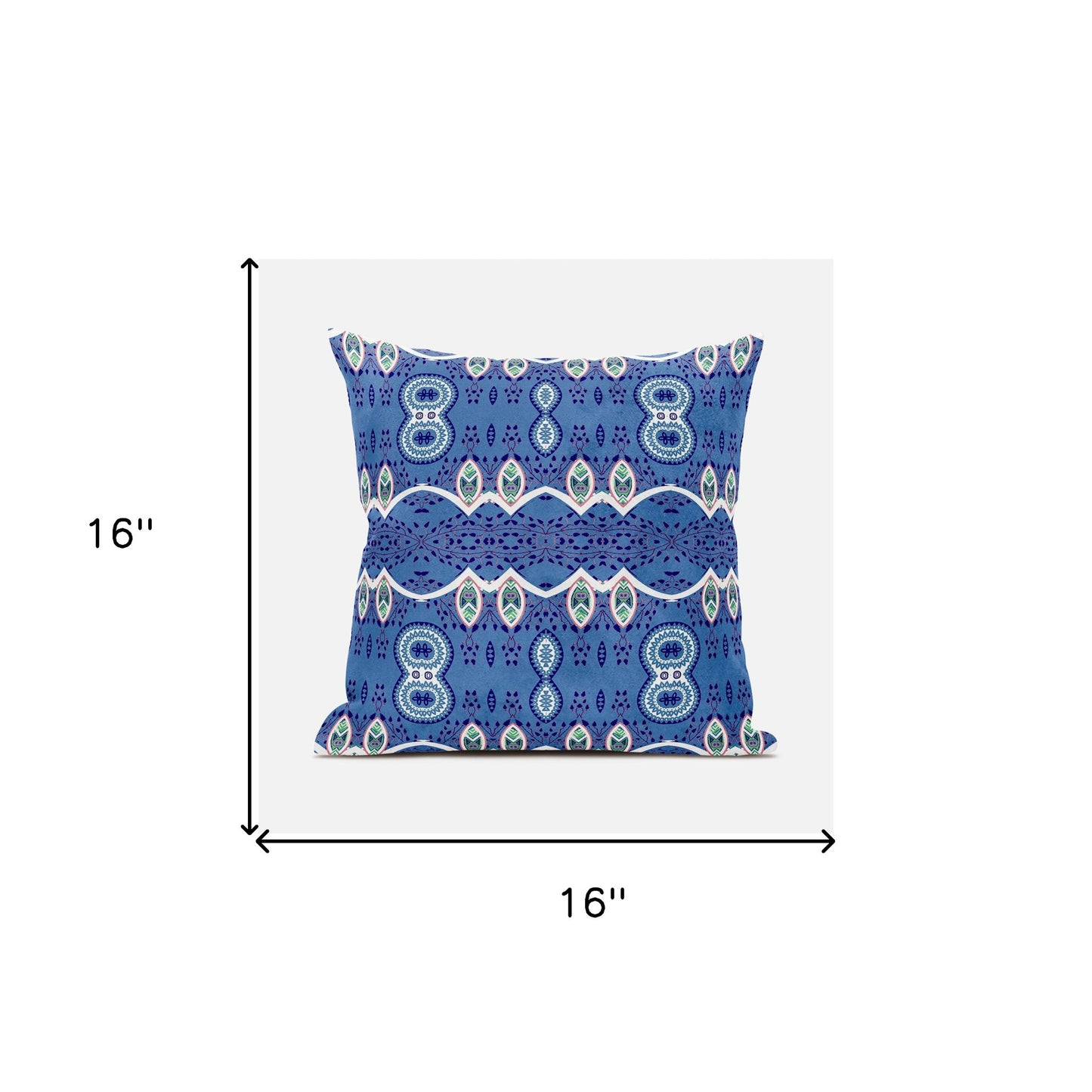 16" X 16" Blue and White Broadcloth Paisley Zippered Pillow