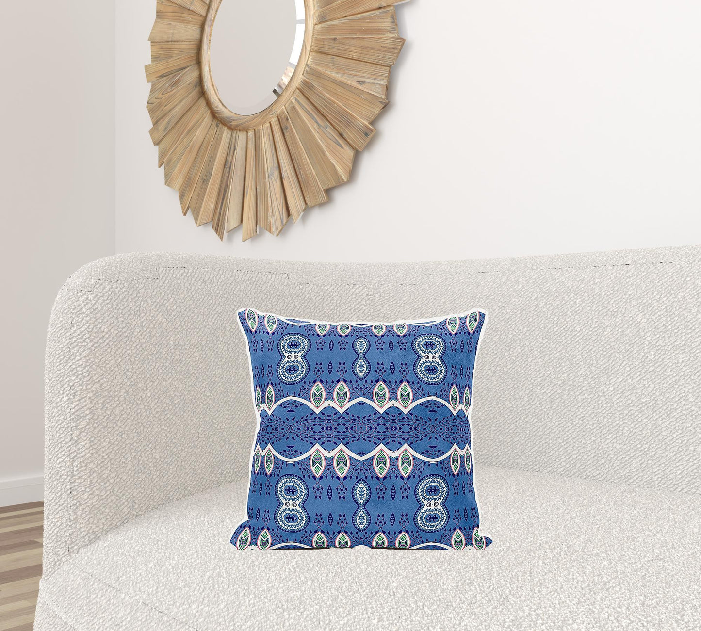 18" X 18" Blue and White Broadcloth Paisley Zippered Pillow