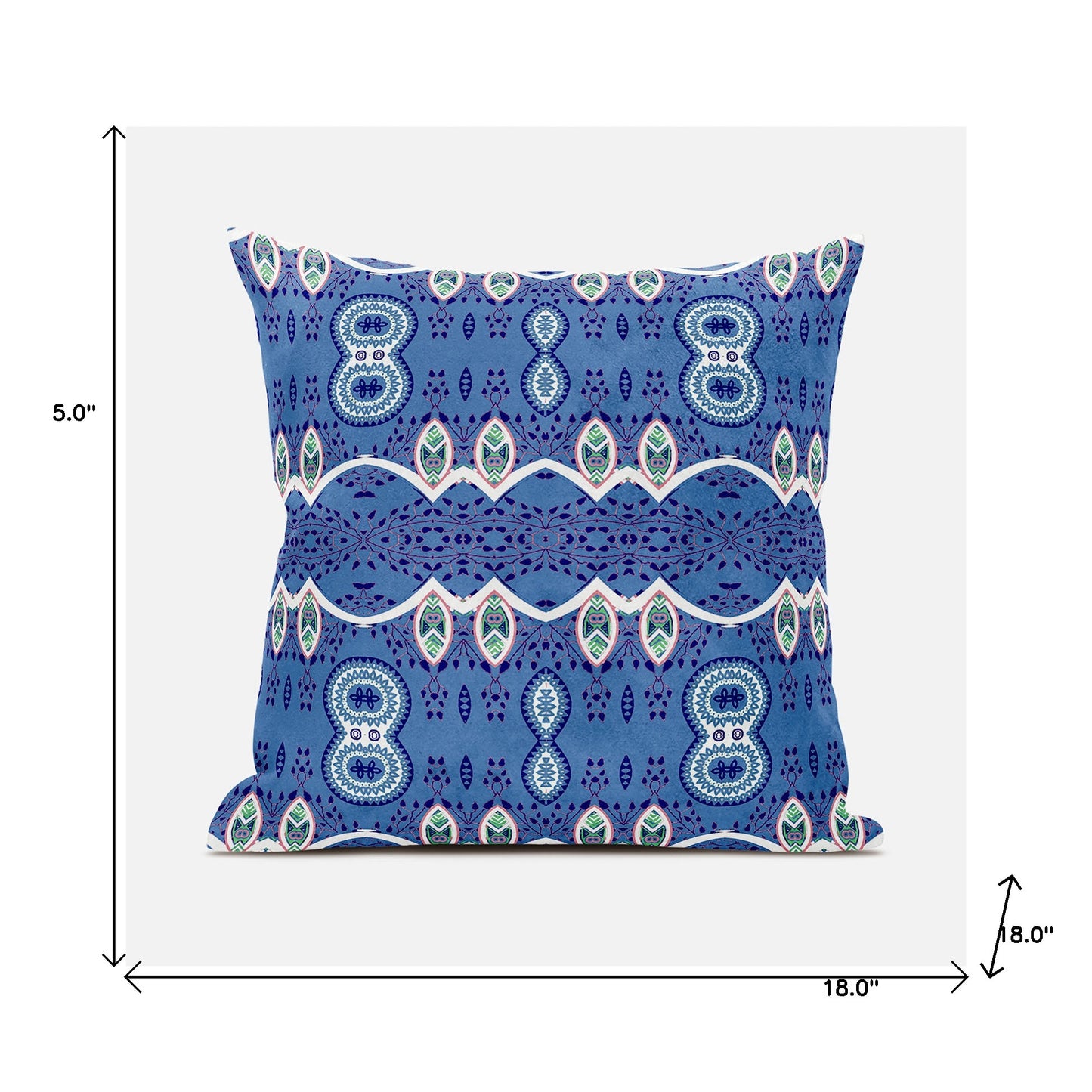 18" X 18" Blue and White Broadcloth Paisley Zippered Pillow