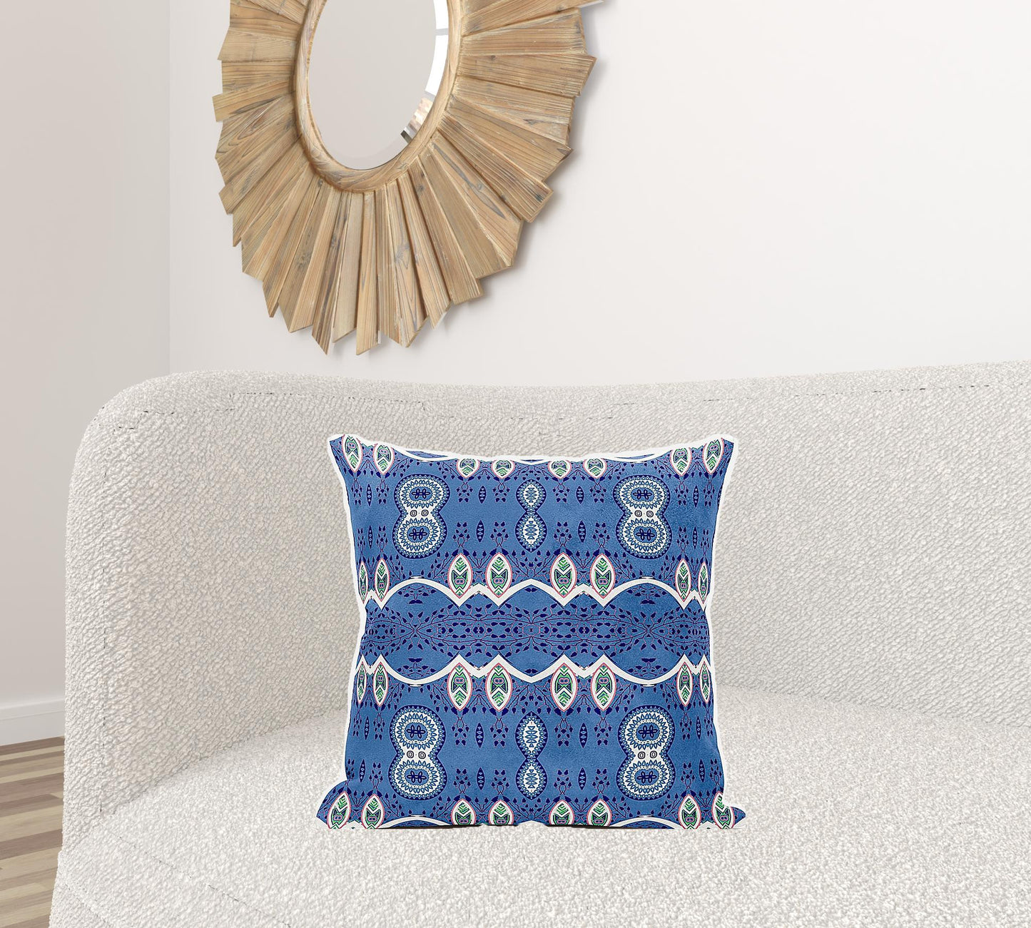 20" X 20" Blue and White Broadcloth Paisley Zippered Pillow