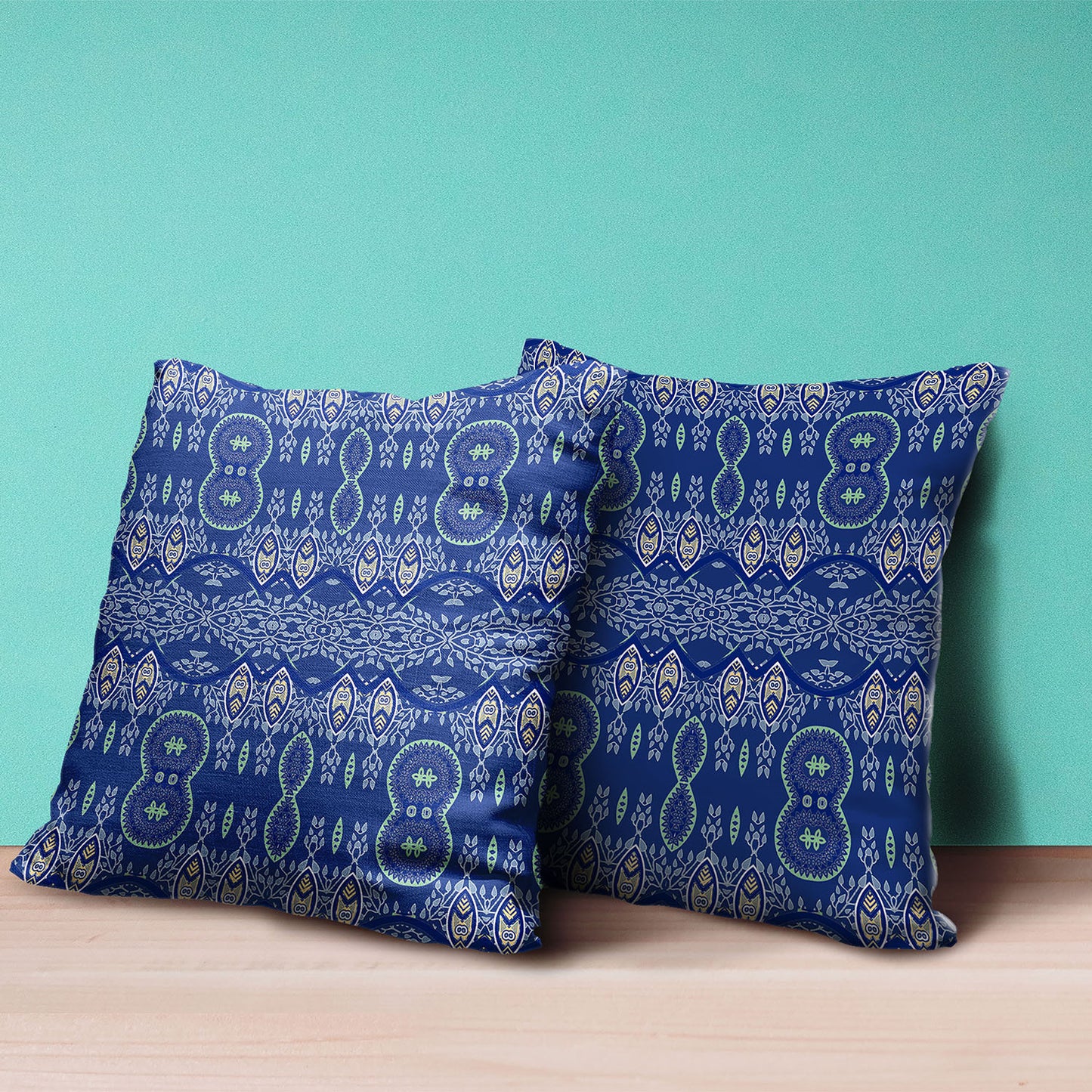 16" X 16" Navy Blue Broadcloth Paisley Zippered Pillow