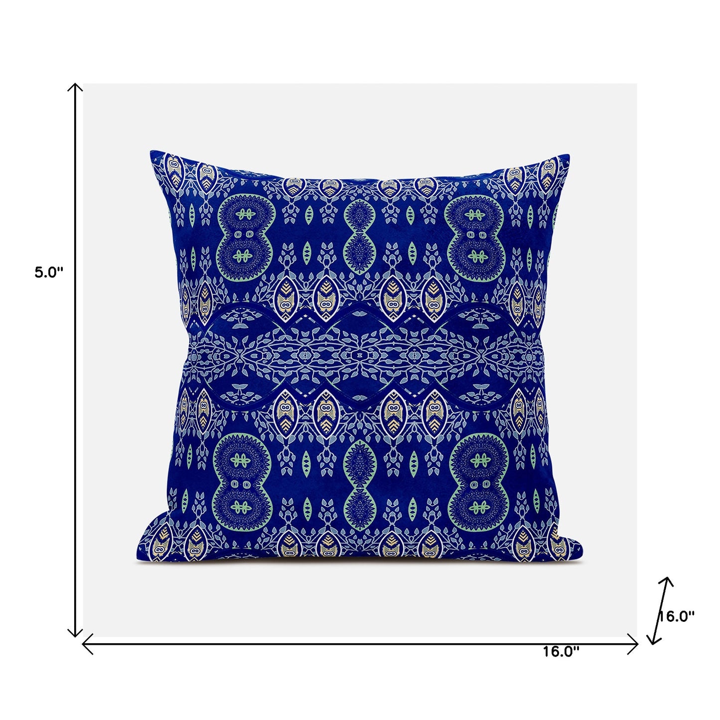 16" X 16" Navy Blue Broadcloth Paisley Zippered Pillow