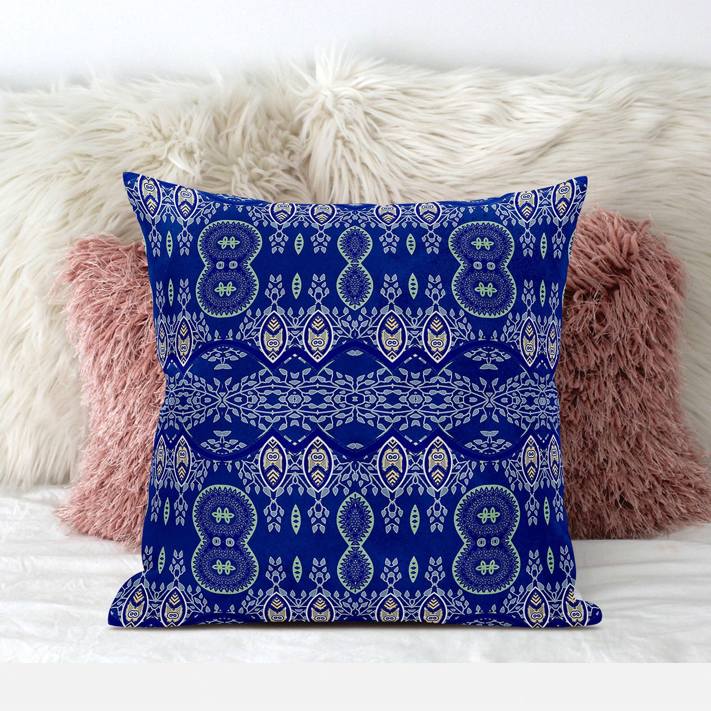 18" X 18" Blue and Yellow Broadcloth Paisley Zippered Pillow