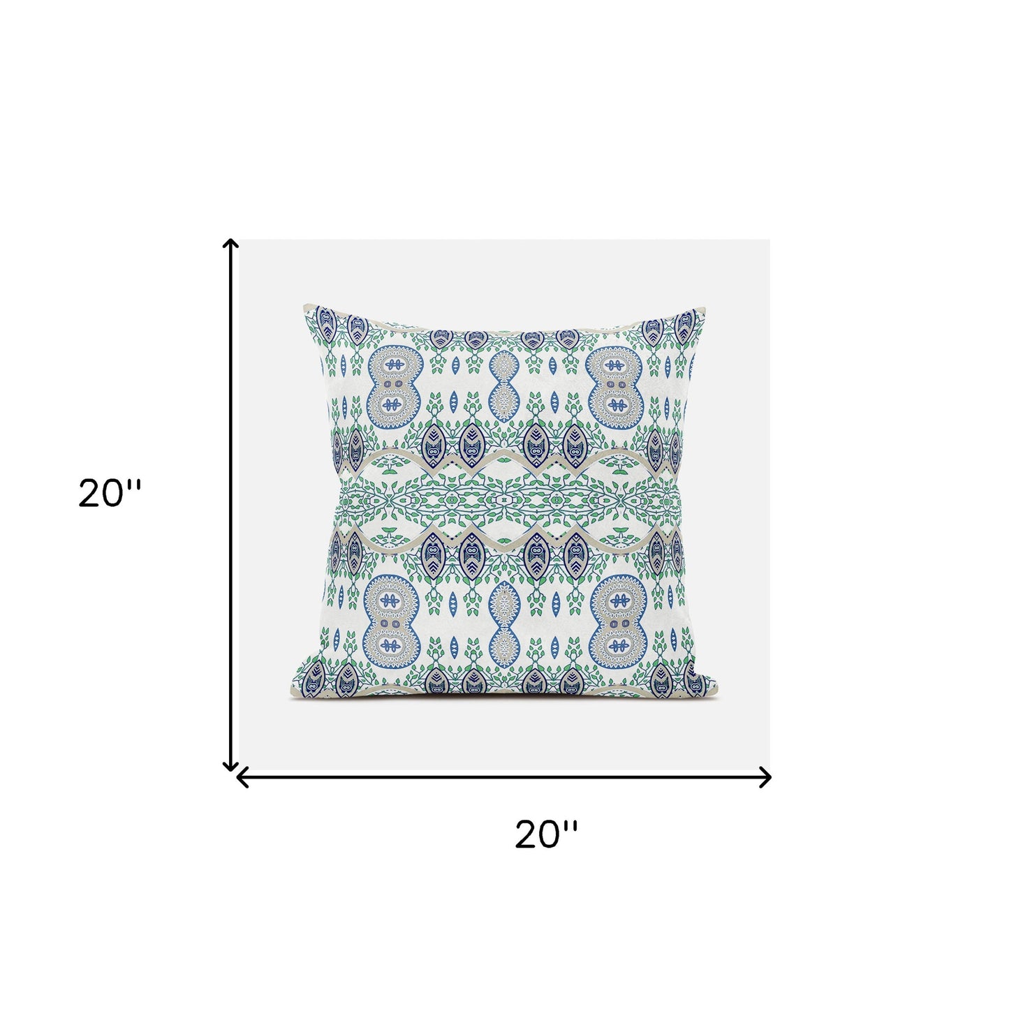 20" X 20" Blue and Off White Broadcloth Paisley Zippered Pillow