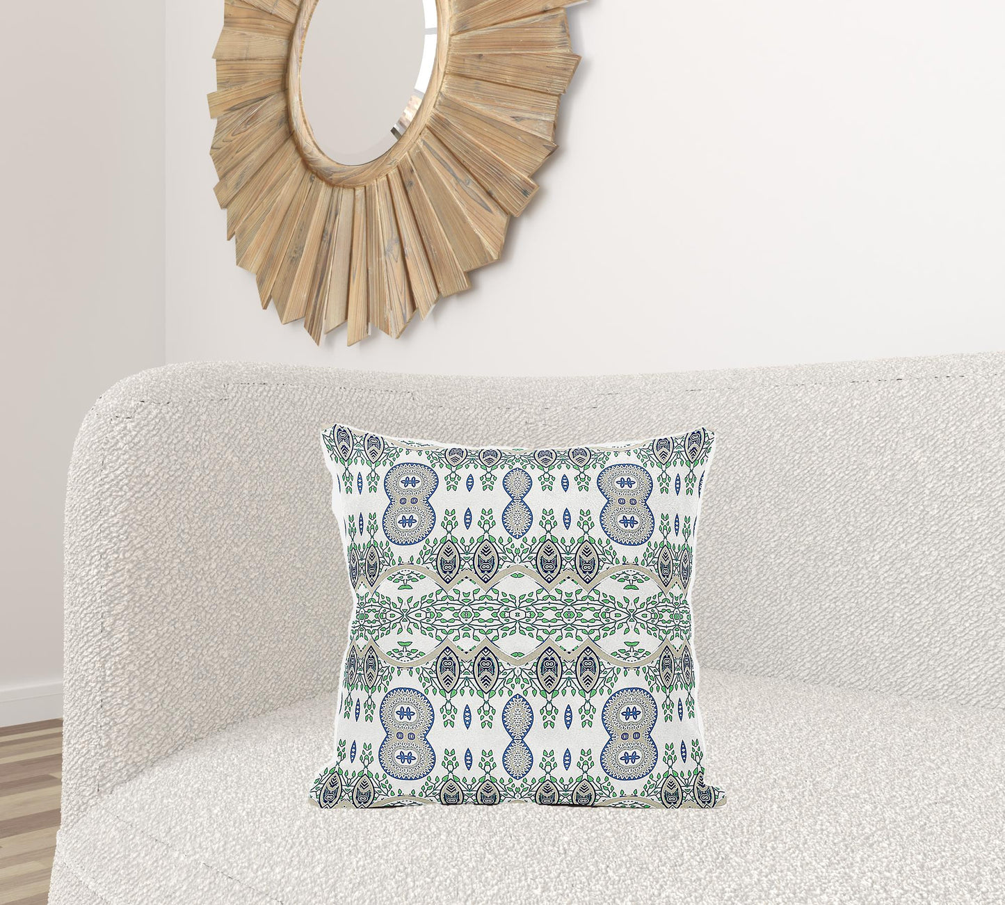 20" X 20" Blue and Off White Broadcloth Paisley Zippered Pillow