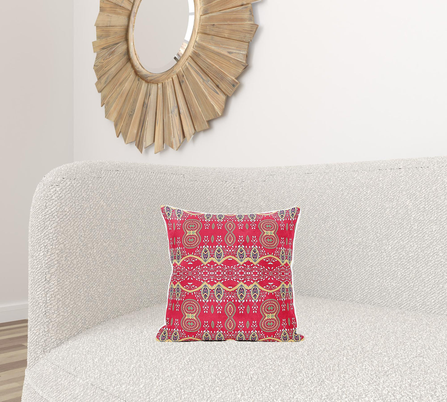 16" X 16" Red and White Broadcloth Paisley Zippered Pillow