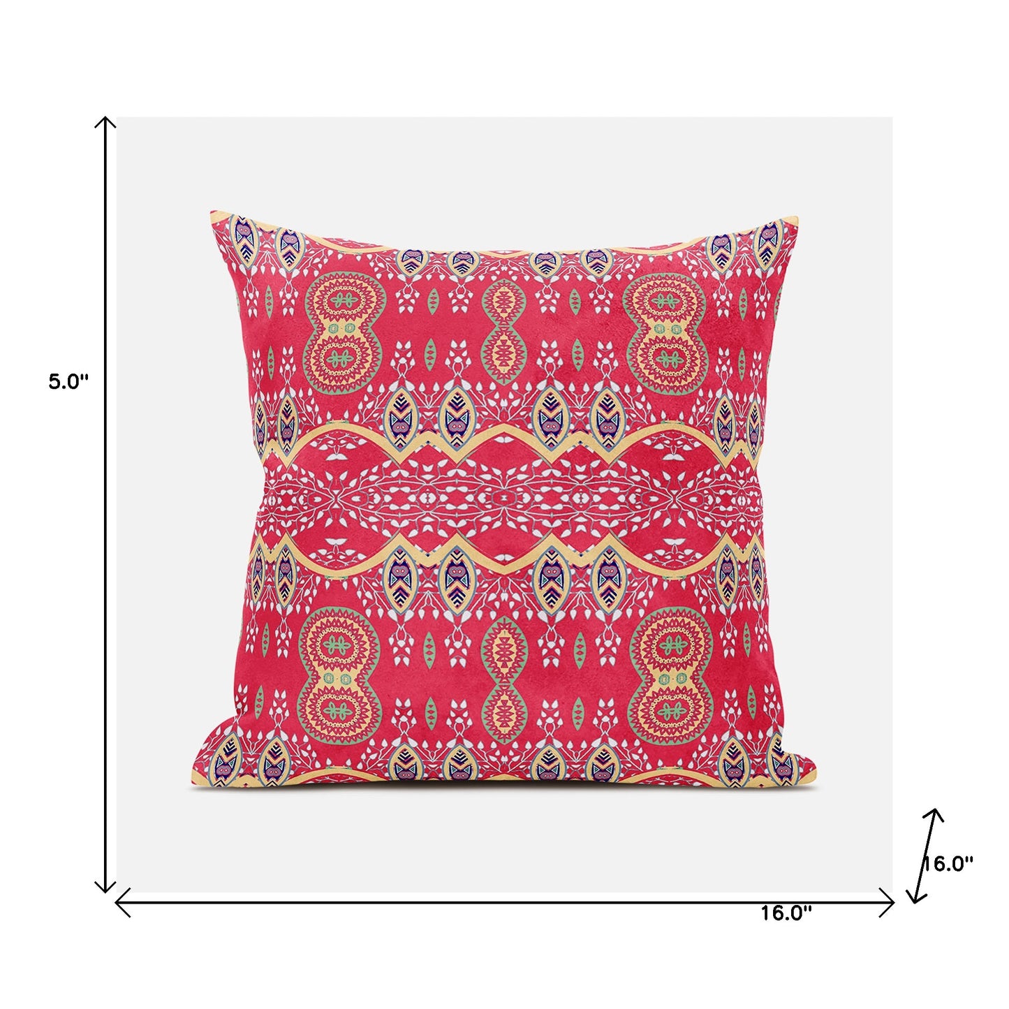 16" X 16" Red and White Broadcloth Paisley Zippered Pillow