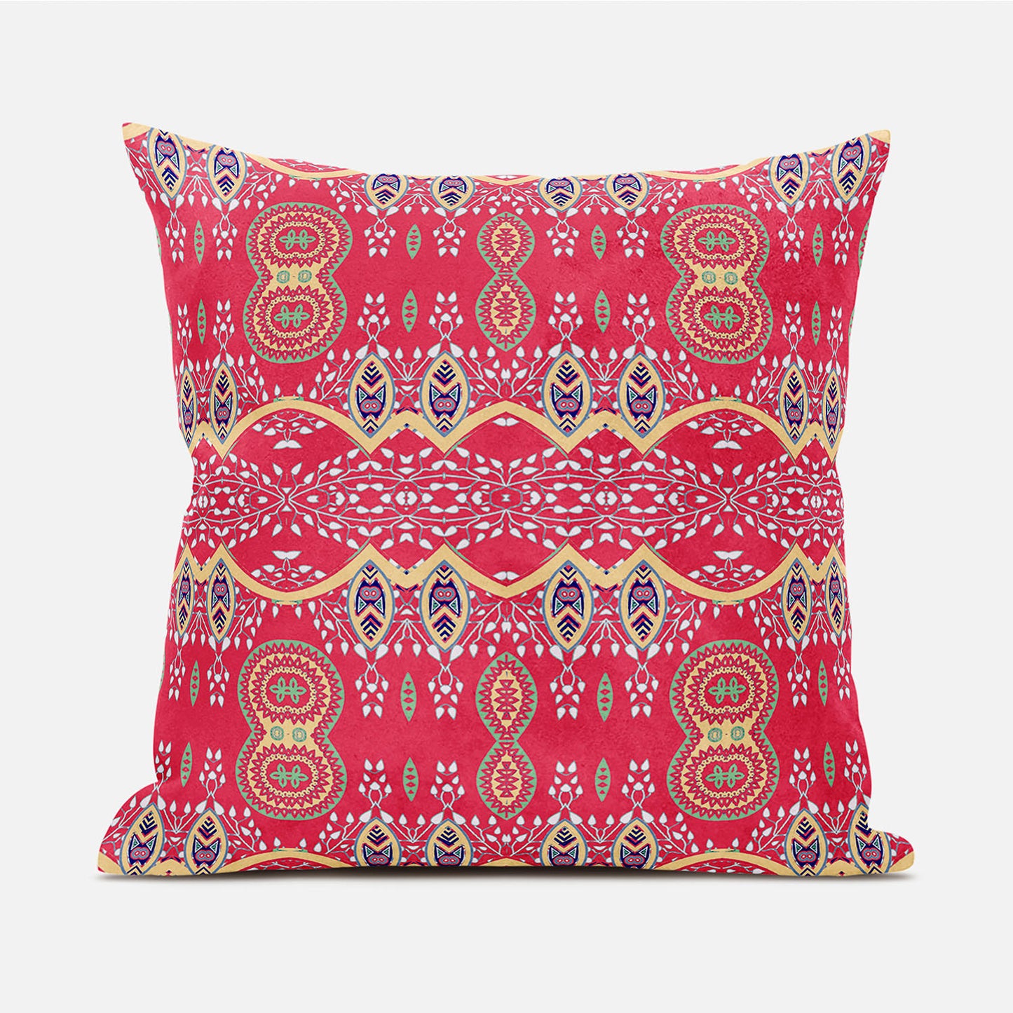 18" X 18" Red and White Broadcloth Paisley Zippered Pillow