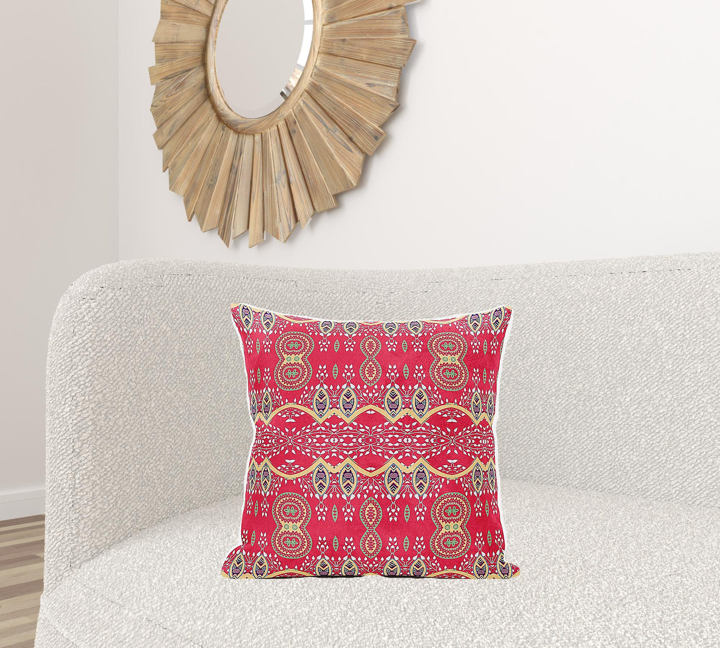 20" X 20" Red and White Broadcloth Paisley Zippered Pillow