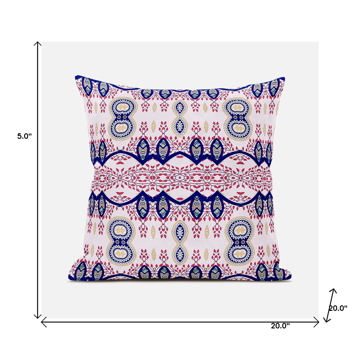 20" X 20" Red White and Blue Broadcloth Paisley Zippered Pillow