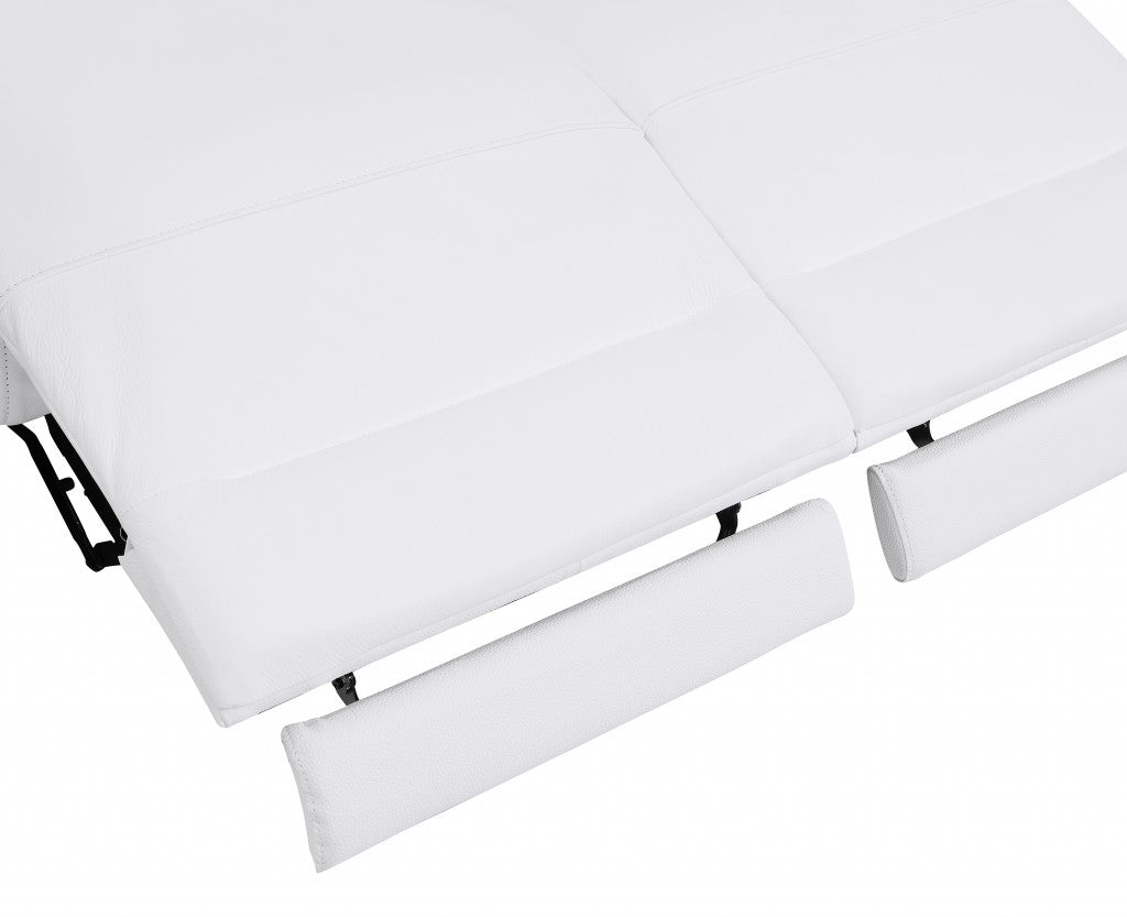65" White And Silver Italian Leather Power Reclining Love Seat