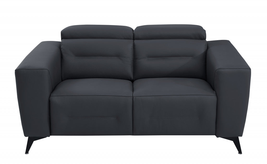 65" Gray And Black Italian Leather Power Reclining Love Seat