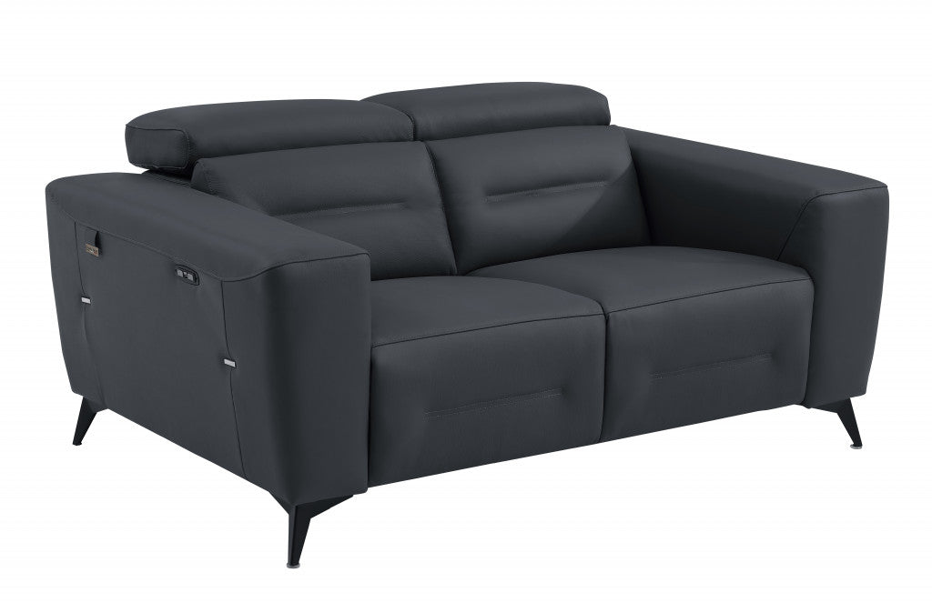 65" Gray And Black Italian Leather Power Reclining Love Seat