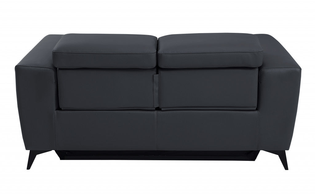 65" Gray And Black Italian Leather Power Reclining Love Seat