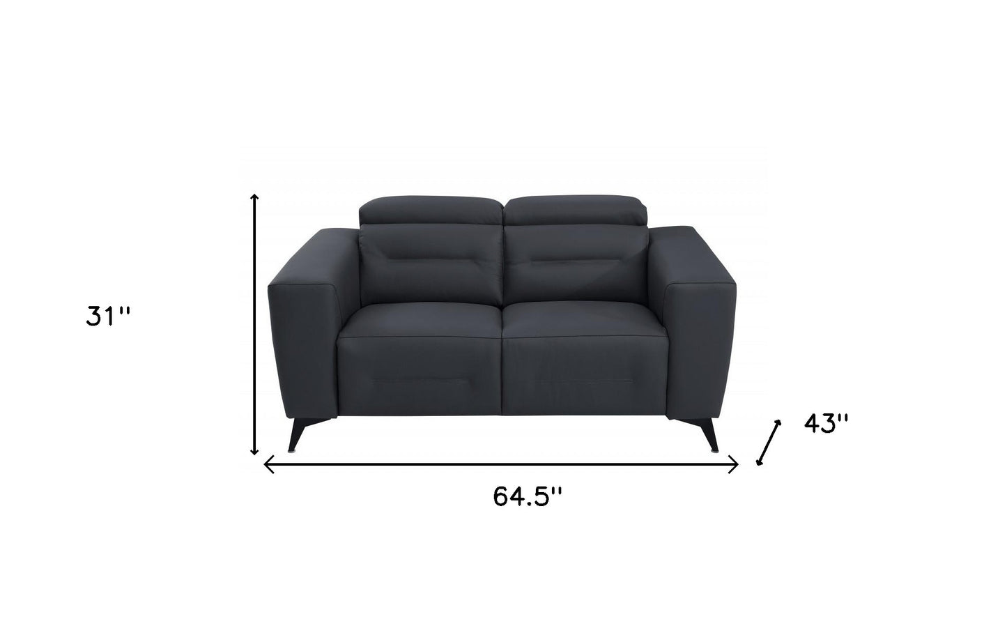 65" Gray And Black Italian Leather Power Reclining Love Seat