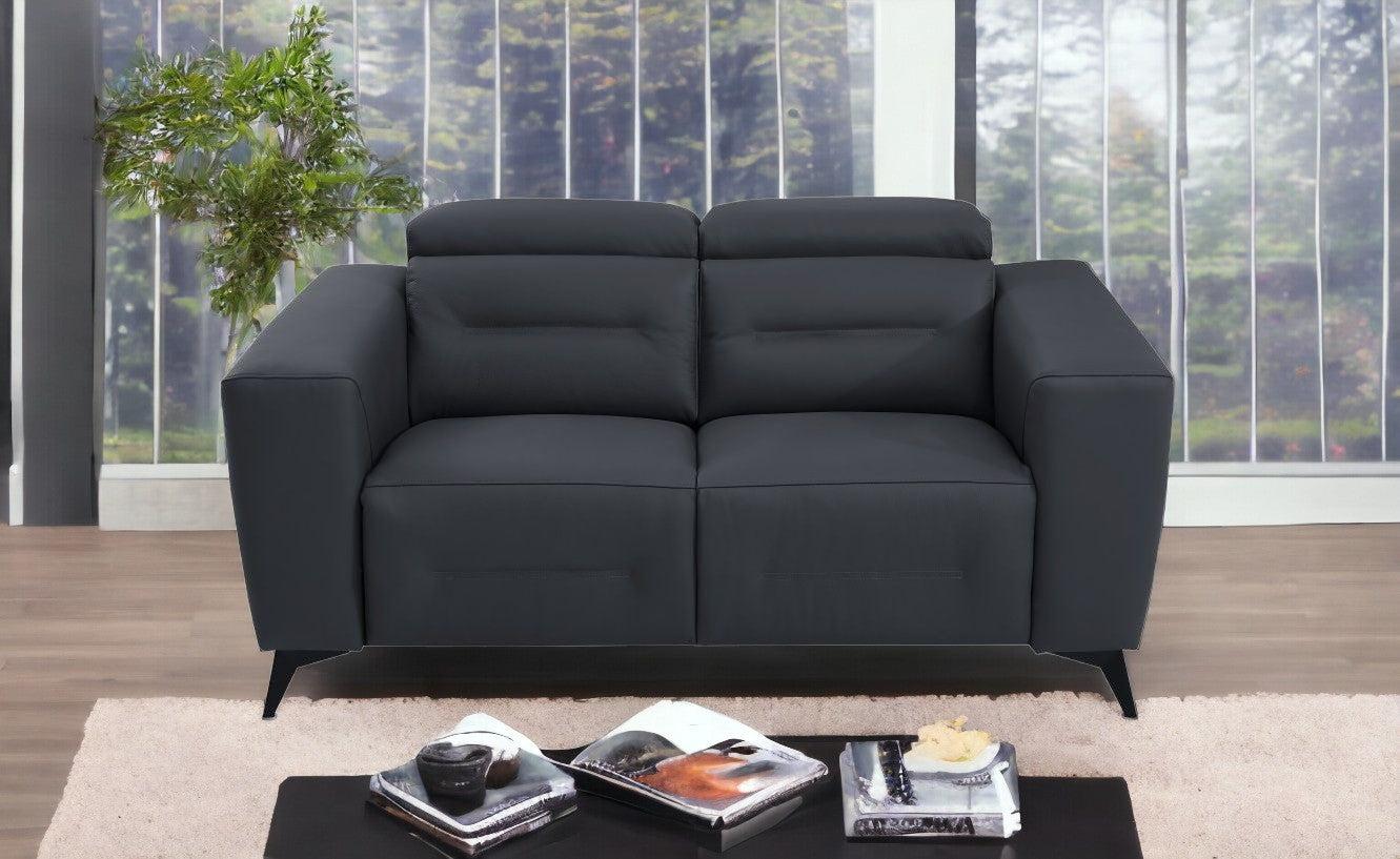 65" Gray And Black Italian Leather Power Reclining Love Seat
