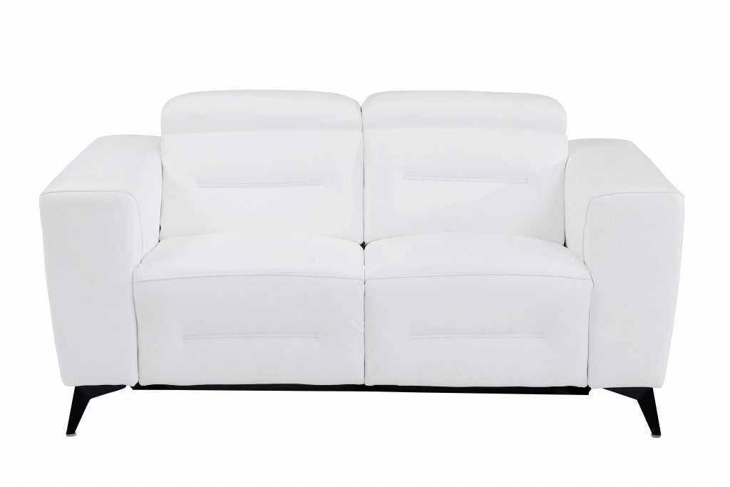 65" White And Black Italian Leather Power Reclining Love Seat
