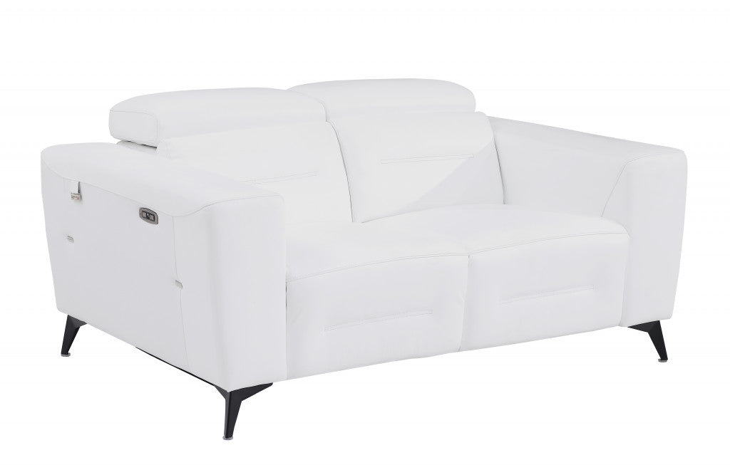 65" White And Black Italian Leather Power Reclining Love Seat