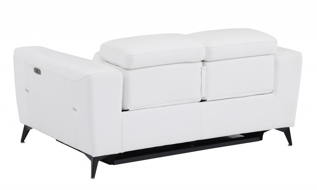 65" White And Black Italian Leather Power Reclining Love Seat