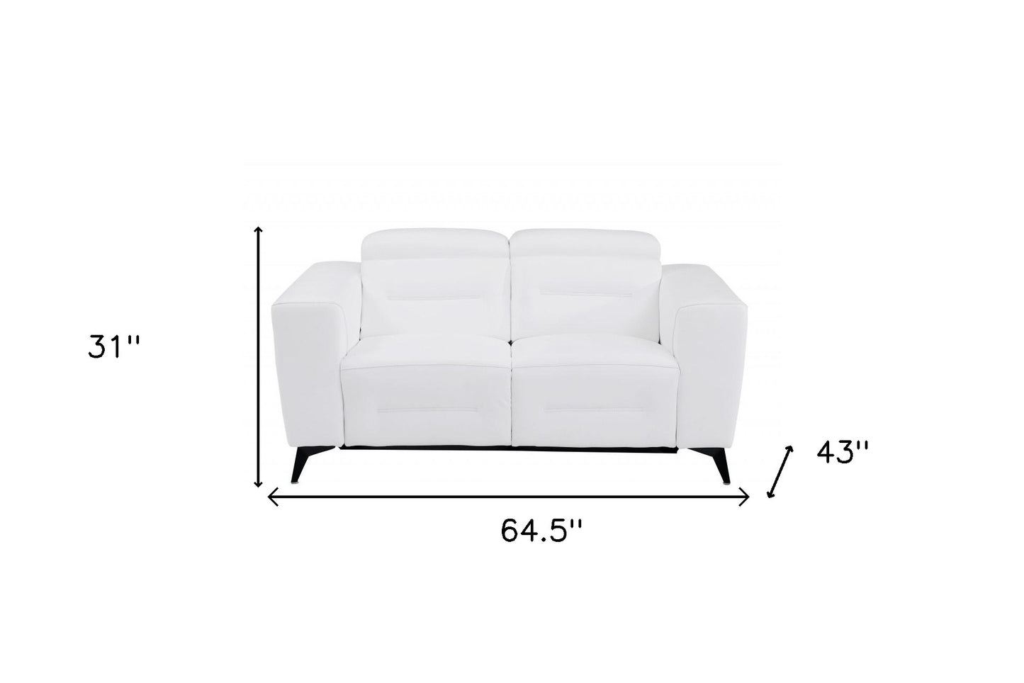 65" White And Black Italian Leather Power Reclining Love Seat