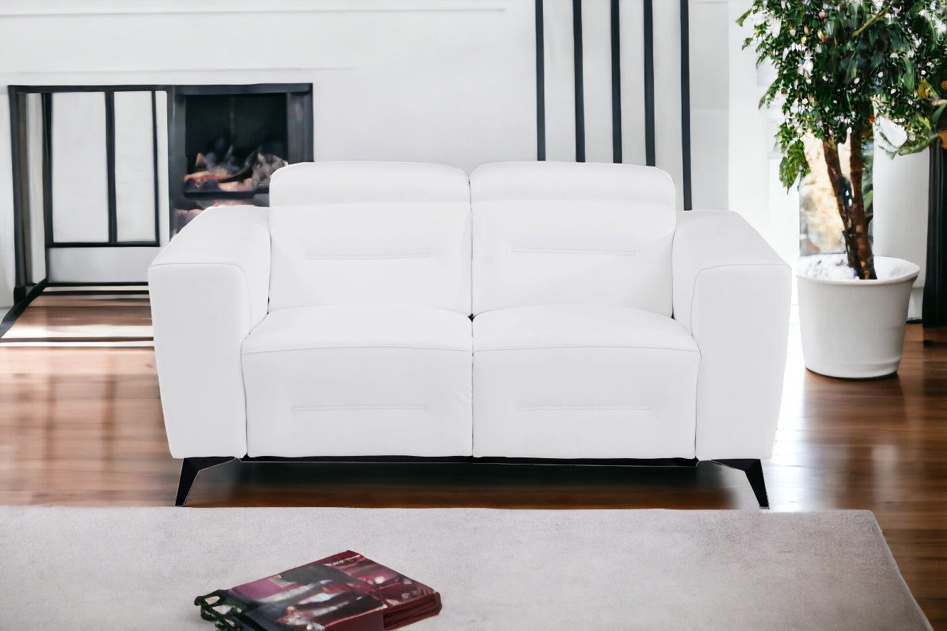 65" White And Black Italian Leather Power Reclining Love Seat