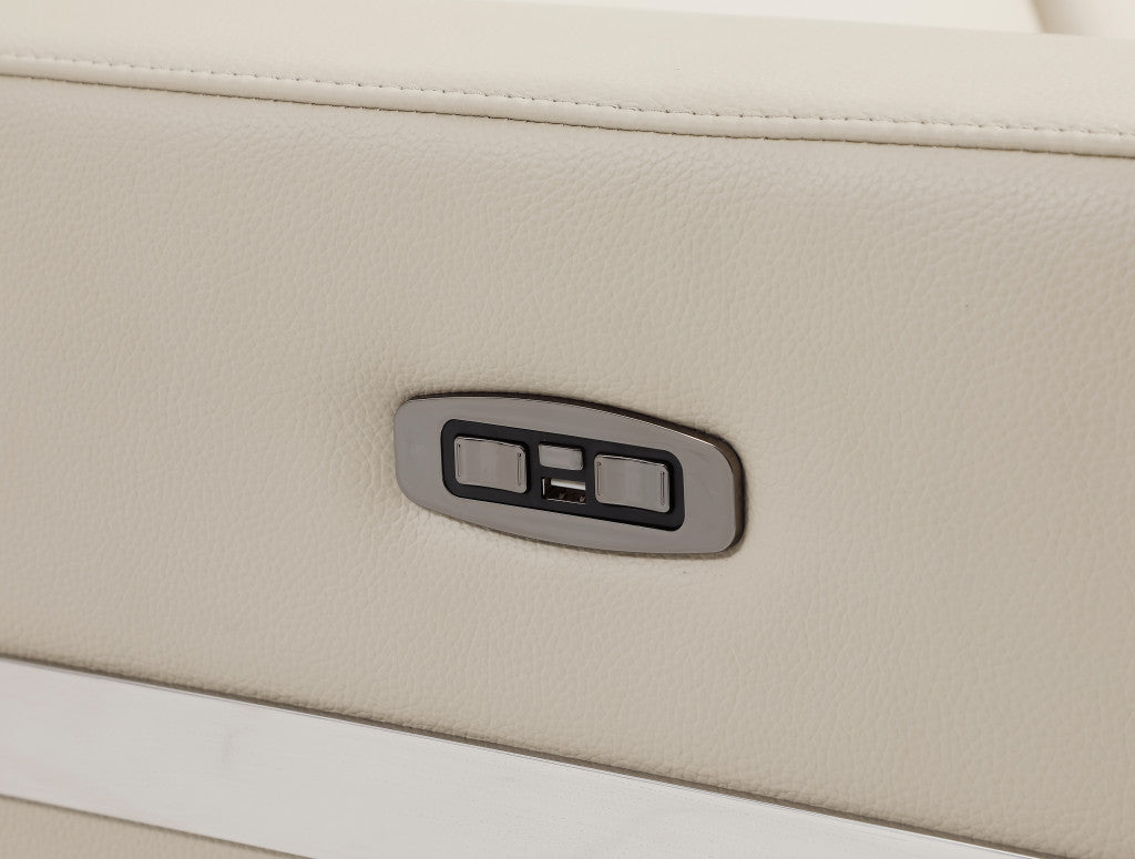 83" Beige And Black Italian Leather Reclining USB Sofa