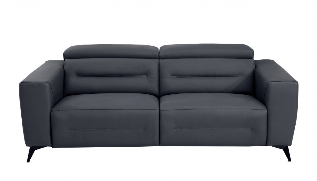 83" Dark Gray And Black Italian Leather Reclining USB Sofa