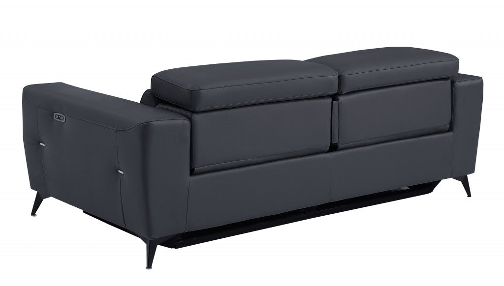 83" Dark Gray And Black Italian Leather Reclining USB Sofa