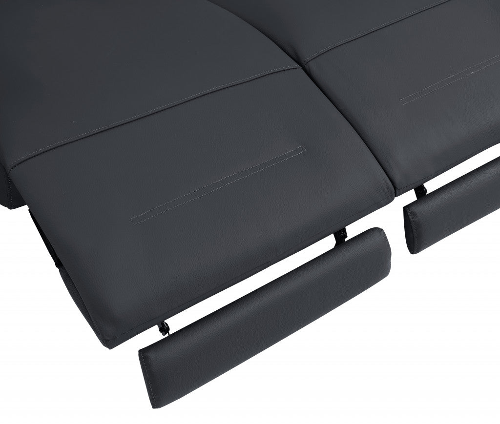 83" Dark Gray And Black Italian Leather Reclining USB Sofa