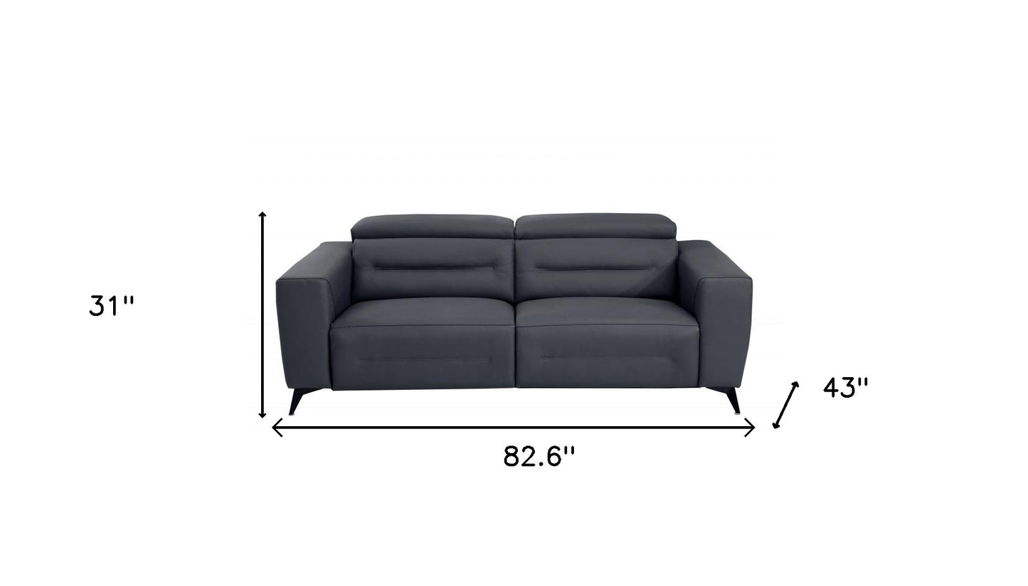 83" Dark Gray And Black Italian Leather Reclining USB Sofa