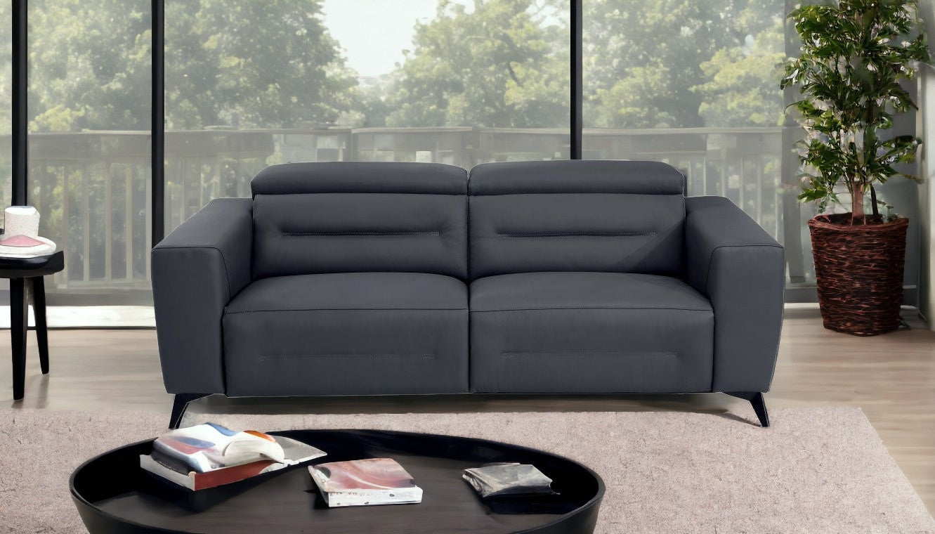 83" Dark Gray And Black Italian Leather Reclining USB Sofa