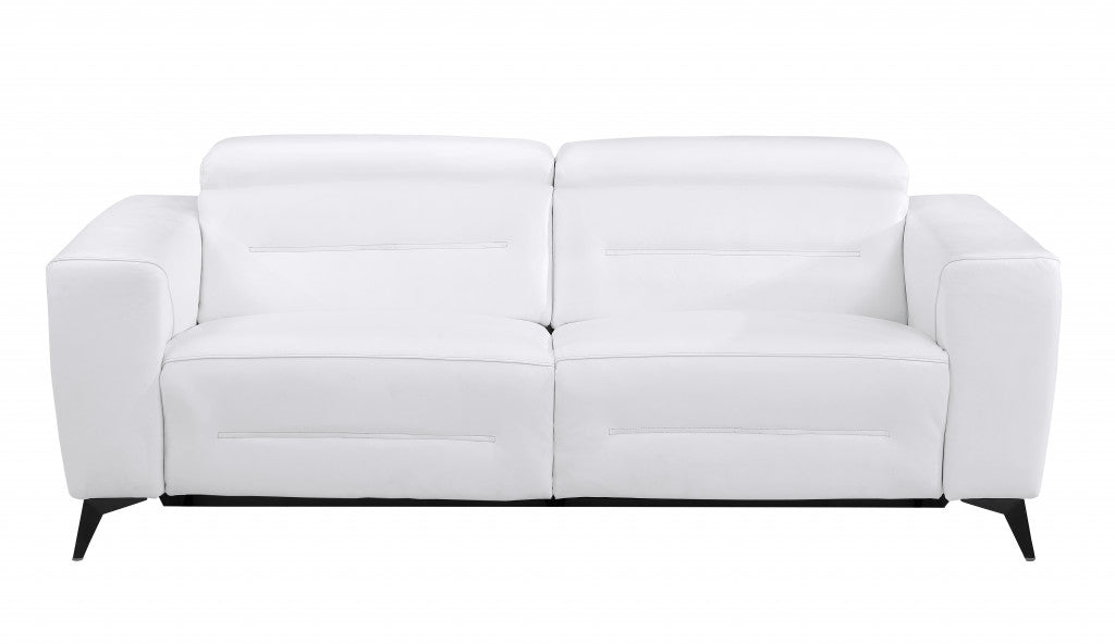 83" White And Black Italian Leather Reclining USB Sofa
