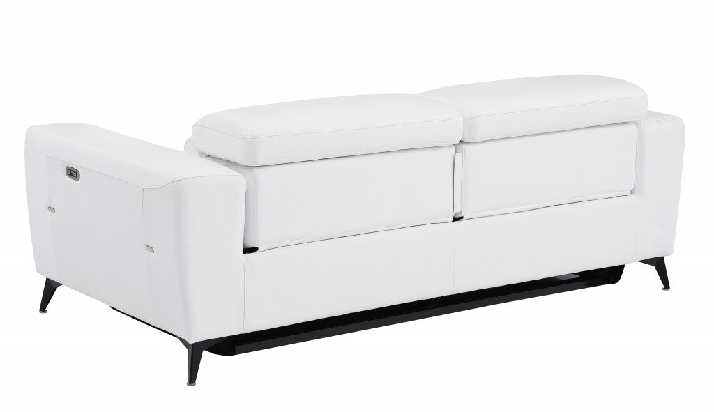 83" White And Black Italian Leather Reclining USB Sofa