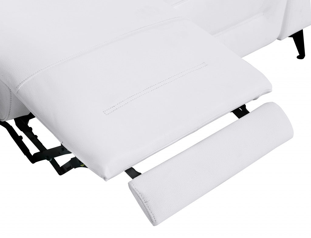 83" White And Black Italian Leather Reclining USB Sofa