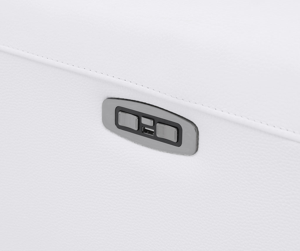 83" White And Black Italian Leather Reclining USB Sofa