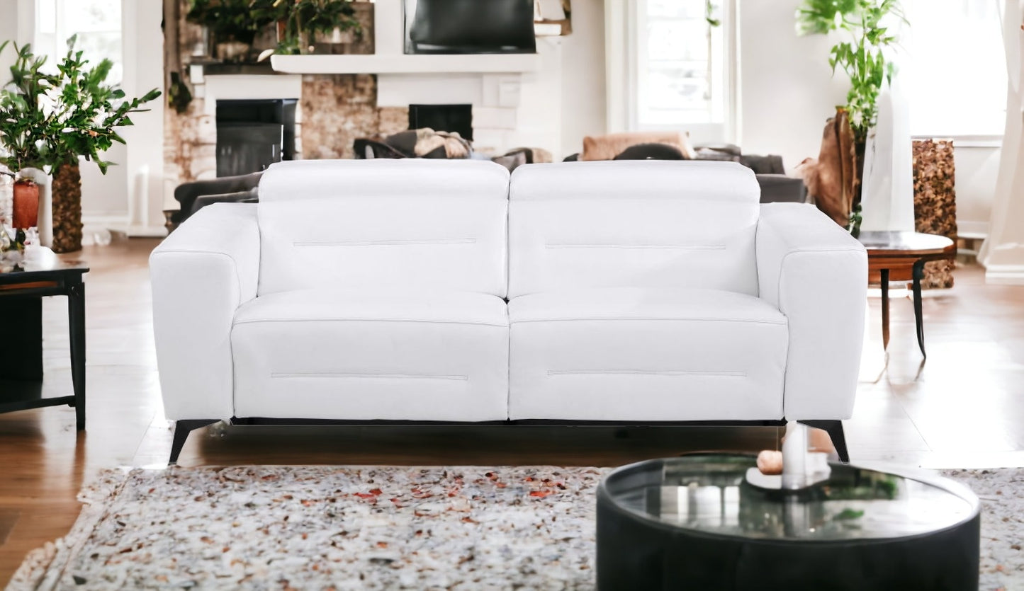 83" White And Black Italian Leather Reclining USB Sofa