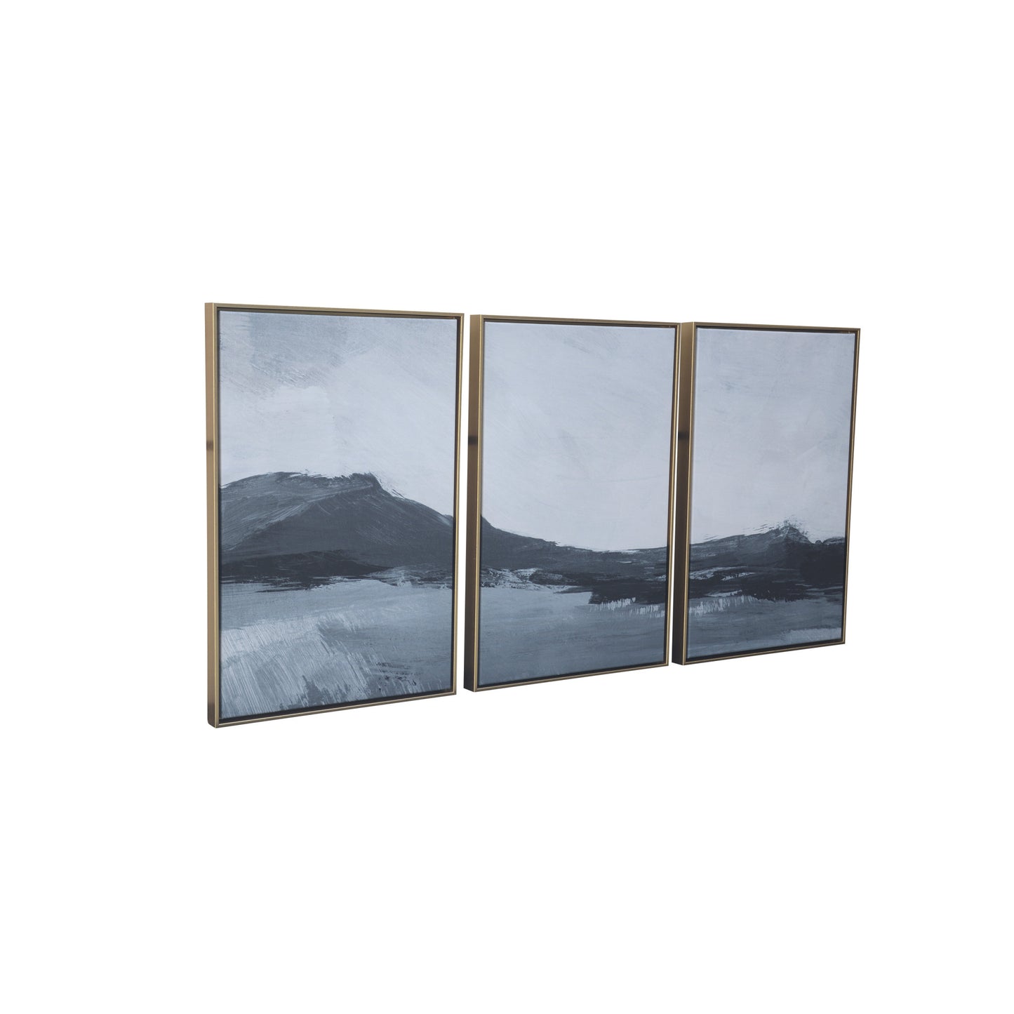 Set of Three Abstract Mountains Gold Floater Frame Painting Wall Art
