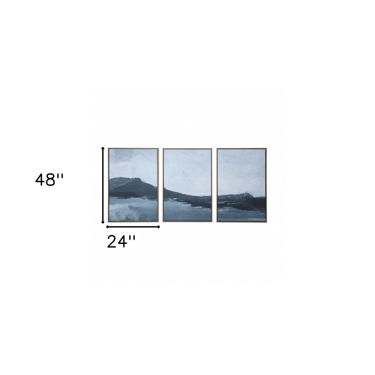 Set of Three Abstract Mountains Gold Floater Frame Painting Wall Art