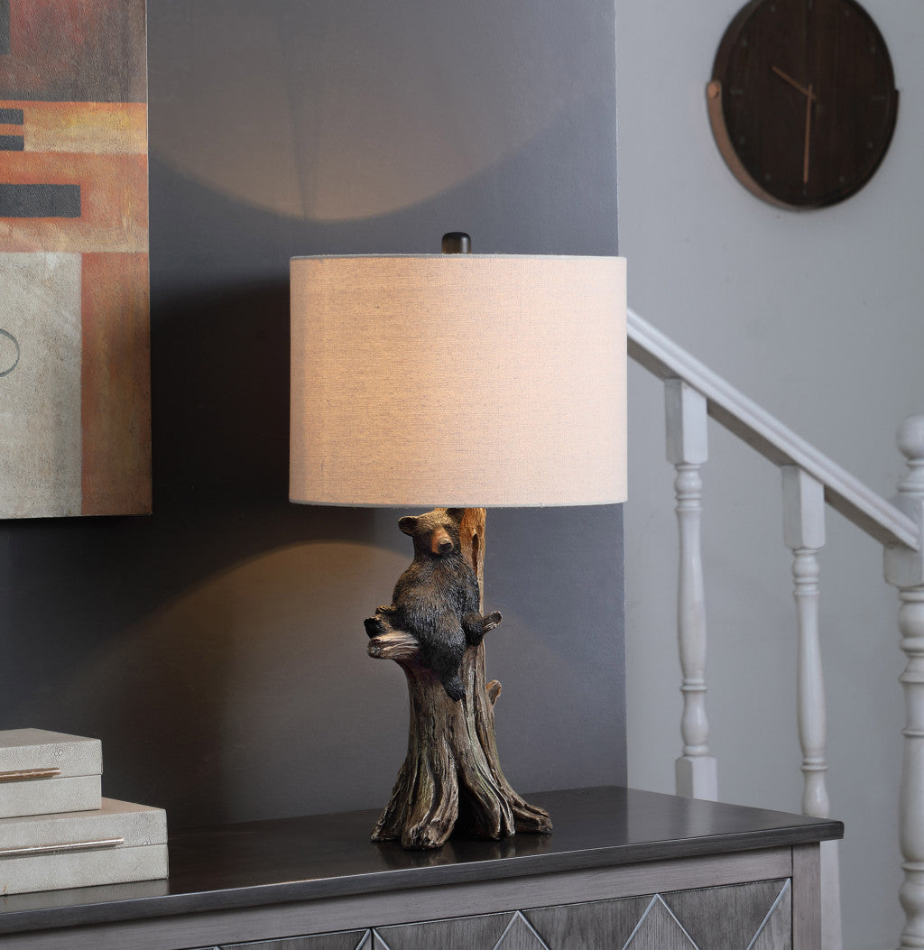 25" Black Blear in a Tree Table Lamp With Beige Shade