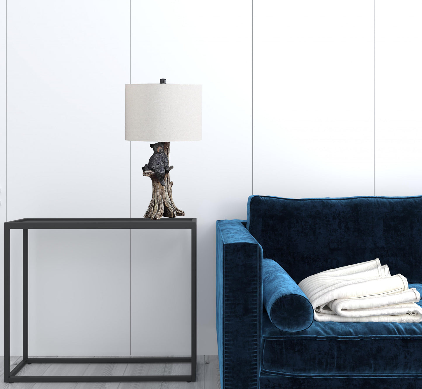 25" Black Blear in a Tree Table Lamp With Beige Shade