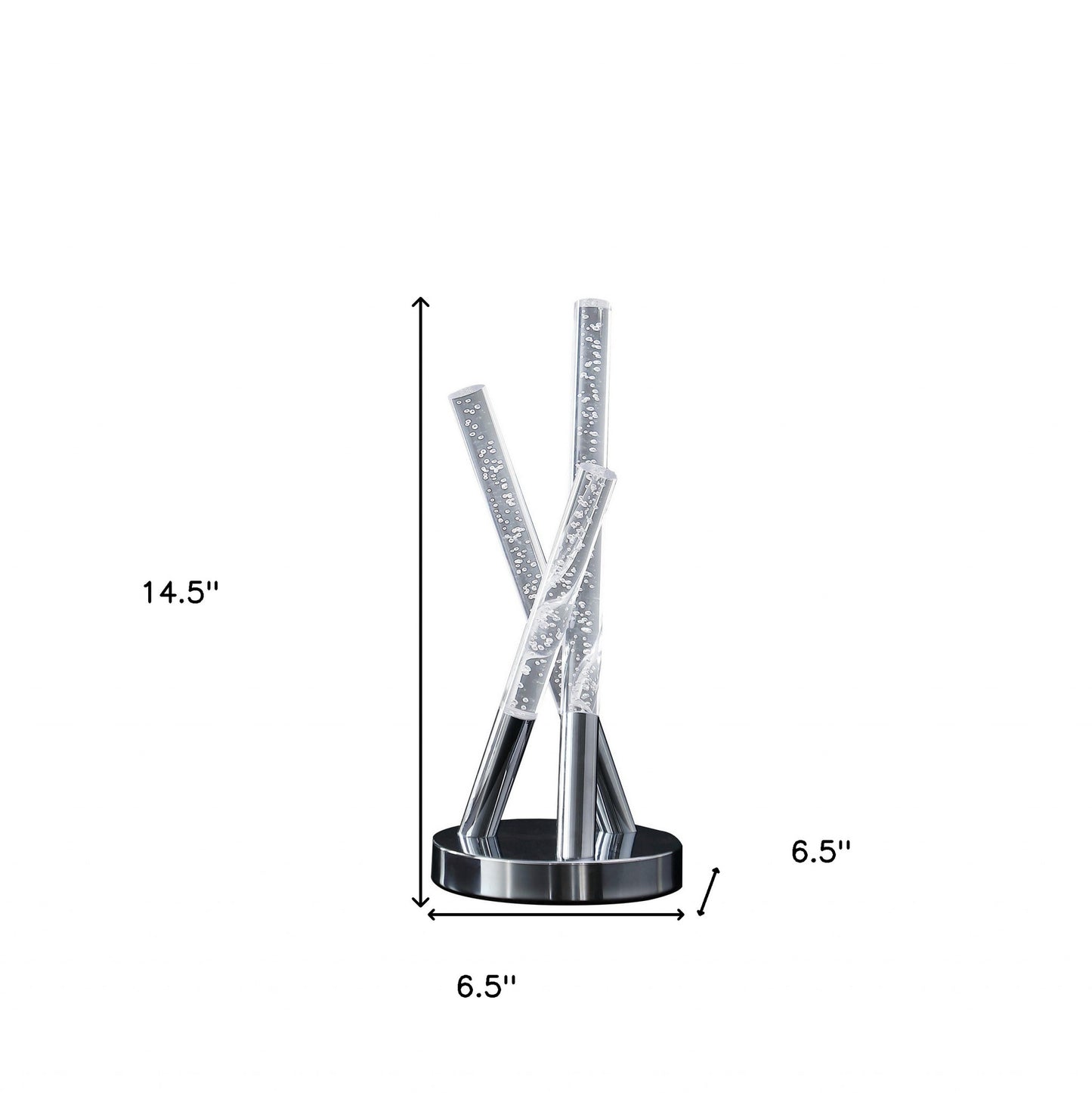 15" Silver Acrylic and Metal Three Rod Abstract Table Lamp